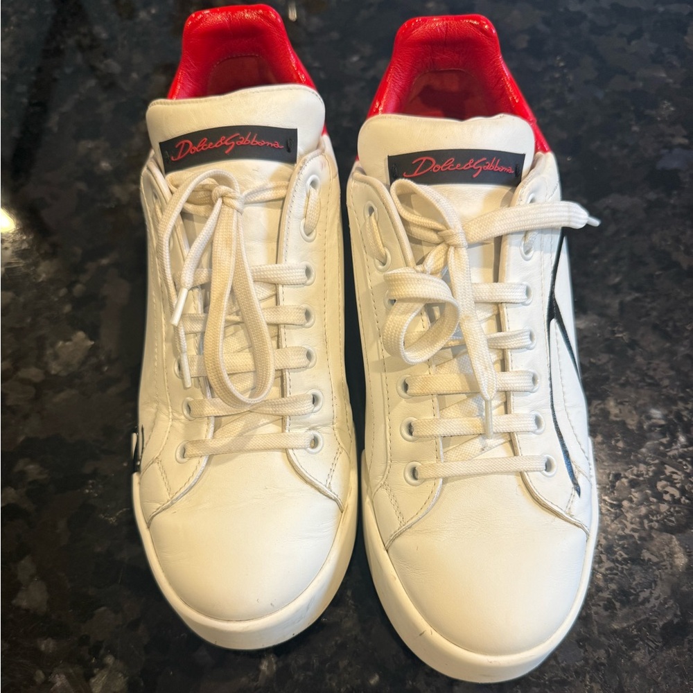 Dolce & Gabbana Red and White Leather Footwear